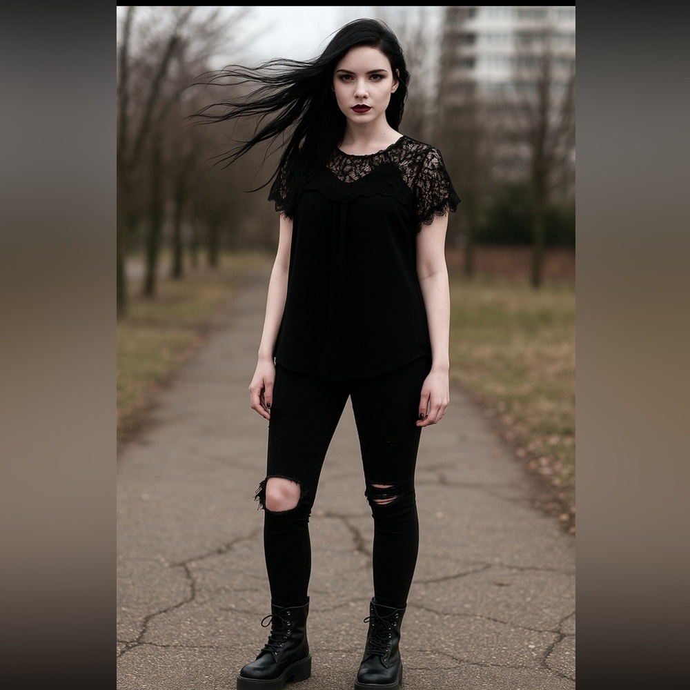 3/$20 Black Lace Cap-Sleeved Blouse